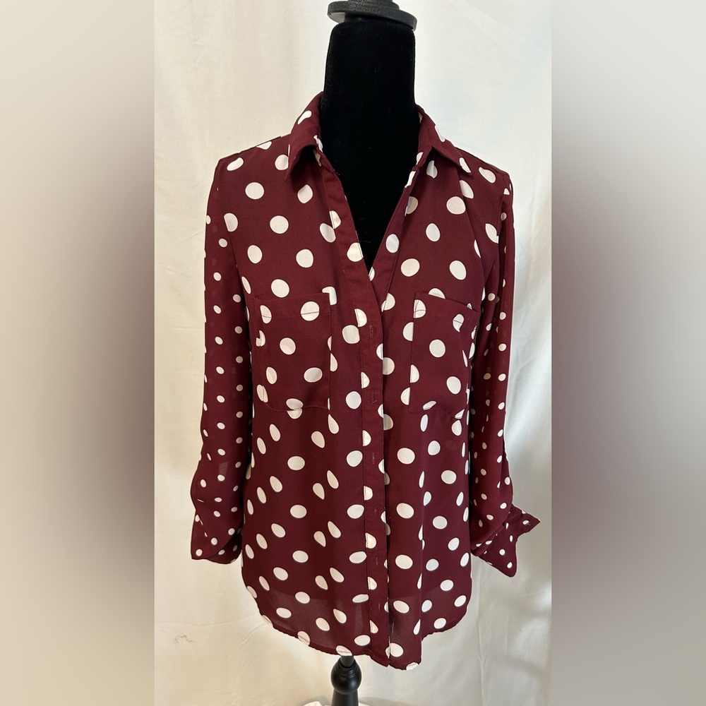My Michelle Burgundy and White Polka Dot Button-Down Shirt